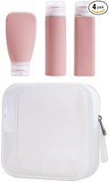 Silicone Travel Bottles Set Leakproof Squeeze Containers for Toiletries Shampoo Lotion Refillable Portable Travel Size Bottles with Clear Storage Bag Pink 4 Pcs