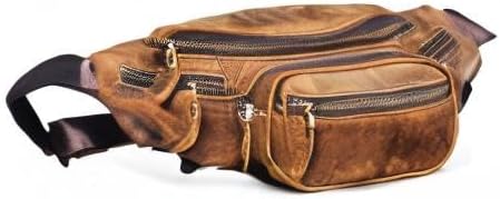 Water Resistant Canvas + Leather Hiking Riding Travel Fanny Waist Pack Small Phone Pouch For Men Women FB811-29 (Dark Brown-346)