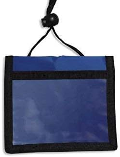 Nylon Neck Wallet Badge Holder with Lanyard - 4 X 3 Credential & Travel Badge Holder with 3 Pockets - Clear Plastic 4X3 Horizontal Window, Zipper Pouch + by Specialist ID (Blue)