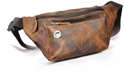 Water Resistant Canvas + Leather Hiking Riding Travel Fanny Waist Pack Small Phone Pouch For Men Women FB811-29 (W-8138-Brown)