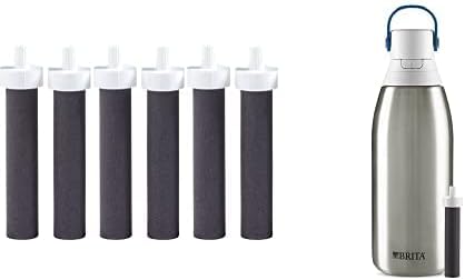 Brita Insulated Filtered Water Bottle with Straw (32 Ounce) and Water Filter Replacements (6 Count)