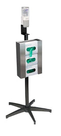 Omnimed Mobile Hand Sanitizer and Glove Stand, Stainless Steel Triple Glove Box Holder, Sanitizing Dispenser (W/Out Casters)