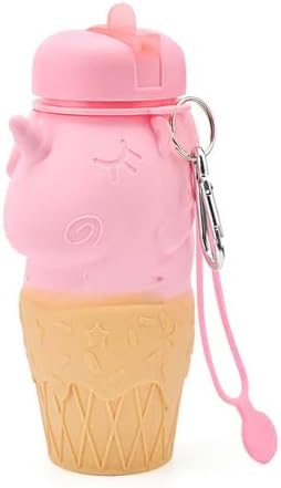 Unicorn Design Silicone Collapsible Water Bottles, Portable Sports Bottle with Carabiner Clip, Leak Proof, BPA Free Sippy Straw 550 ml (Pack of 1) (UNICORN BOTTLE)