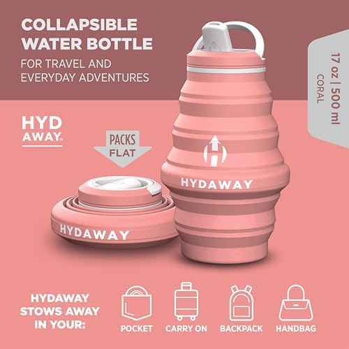 HYDAWAY Hydration Travel Pack - 17oz Collapsible Water Bottle with Flip-Top Lid and Protective Travel Case - BPA-Free, Leak-Resistant, and TSA-Friendly for Commuting, Hiking, and Traveling