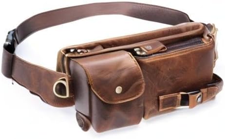 NIUCUNZH Cowhide Waist Fanny Pack-Genuine Leather and Slim with Adjustable Waistband Oil Coffee