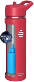 Clearly Filtered Water Bottle | Removes 200+ Contaminants, Double-Wall Insulated Stainless Steel, BPA/BPS Free, Phthalate Free, Filters Flouride Lead Chlorine (20oz, Crimson)