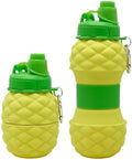 Collapsible Silicone Water Bottle || 600 ML Folding Water Bottle With Straw And Hook || Portable Water Bottle For Hiking, Camping, Sports, Road Trips, Outdoor (Pack Of 1) (Pineapple Shape)
