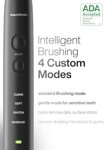 Aquasonic Black Series Ultra Whitening Toothbrush – ADA Accepted Electric Toothbrush- 8 Brush Heads & Travel Case – 40,000 VPM Electric Motor & Wireless Charging - 4 Modes w Smart Timer (Pack of 2)