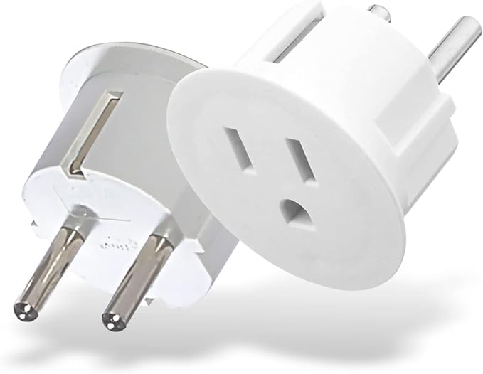 OREI American USA To European plug adapter – Type E/F schuko plug adapter - Use in Germany, France, & more - CE Certified – For Mobile, Laptop & Camera Chargers - 2 Pack