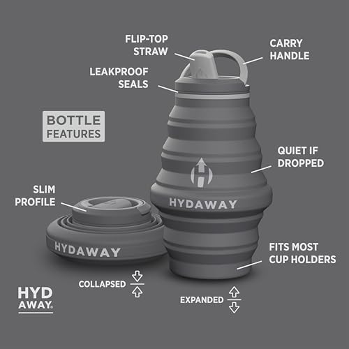 HYDAWAY Hydration Travel Pack - 17oz Collapsible Water Bottle with Flip-Top Lid and Protective Travel Case - BPA-Free, Leak-Resistant, and TSA-Friendly for Commuting, Hiking, and Traveling