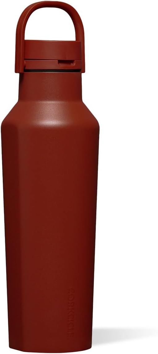 Corkcicle Sport Canteen Insulated Water Bottle - Stainless Steel Water Bottle for Travel & Gym, Triple Insulated, Leak Proof, Folding Handle, Wide Mouth, BPA-Free - 20oz - Brick