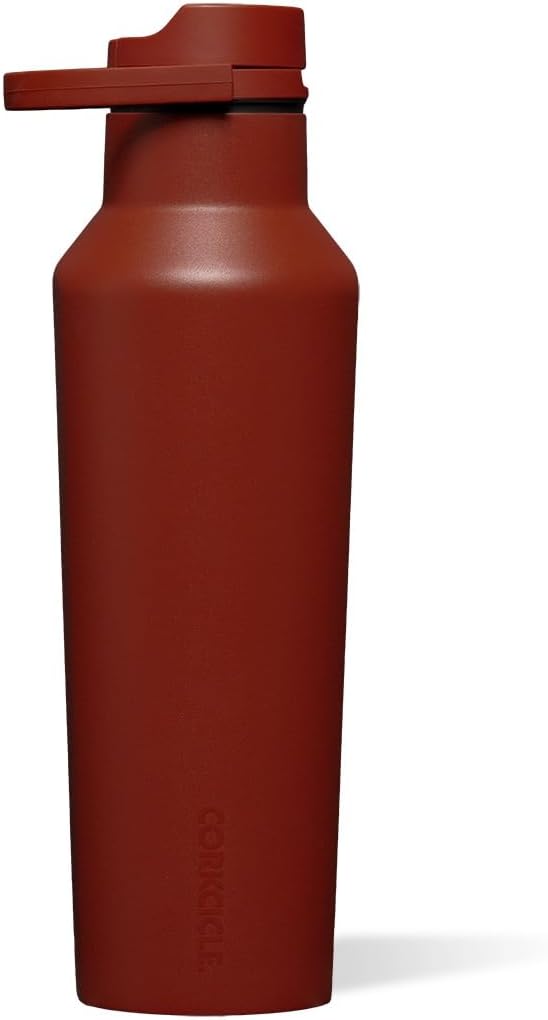 Corkcicle Sport Canteen Insulated Water Bottle - Stainless Steel Water Bottle for Travel & Gym, Triple Insulated, Leak Proof, Folding Handle, Wide Mouth, BPA-Free - 20oz - Brick