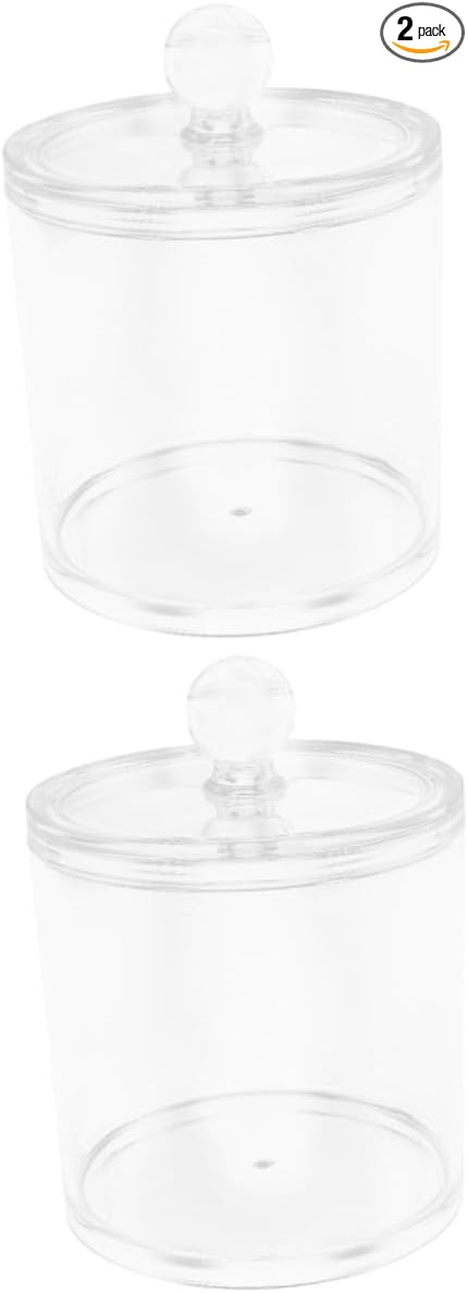 Unomor 2pcs Cotton Swab Holder Lid Round Storage Container for Cotton Balls Pads Makeup Sponges and Hair Accessories Stylish Organizer for Bathroom Bedroom Office and Living Space