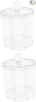 Unomor 2pcs Cotton Swab Holder Lid Round Storage Container for Cotton Balls Pads Makeup Sponges and Hair Accessories Stylish Organizer for Bathroom Bedroom Office and Living Space