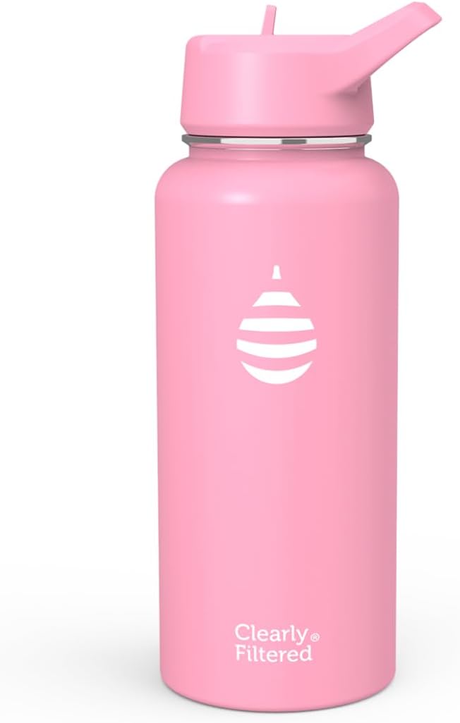 Clearly Filtered Water Bottle | Removes 220+ Contaminants, Double-Wall Insulated Stainless Steel, BPA/BPS Free, Phthalate Free, Filters Flouride Lead Chlorine (32oz, Bubble Gum)