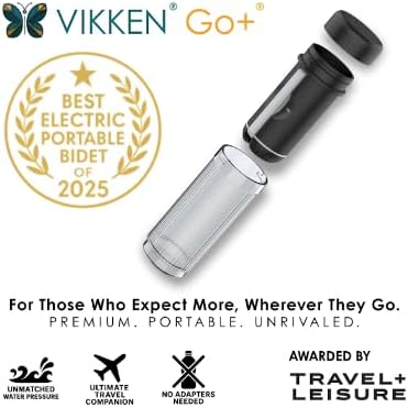 VIKKEN® Travel Bidet USB-Type C Electric Rechargeable Mobile Handheld Ultra Strong Water Spray Personal Hygiene Self Care for Men & Women, Go+ 300ml Classic Trim