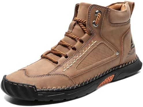 Mens Orthopedic Comfortable Handmade Boots Casual Mid Top Walking Driving Shoes Waterproof Arch Support Spacious Toe Box Outdoor Leather Shoes