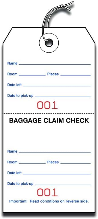 Hotel Luggage Claim Tags with Tear-Off Claim Ticket, Numbered Disposable Baggage Tags for Hotels, Valet, Concierge, Bell Desk & Guest Bag Storage – 1,000 Pack
