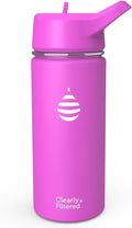 Clearly Filtered Water Bottle | Removes 200+ Contaminants, Double-Wall Insulated Stainless Steel, BPA/BPS Free, Phthalate Free, Filters Flouride Lead Chlorine (16oz, Purple Dino)