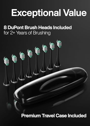 Aquasonic Black Series Ultra Whitening Toothbrush – ADA Accepted Electric Toothbrush- 8 Brush Heads & Travel Case – 40,000 VPM Electric Motor & Wireless Charging - 4 Modes w Smart Timer (Pack of 2)