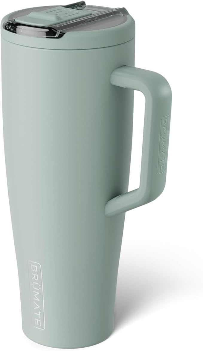 BrüMate Era Flip 40oz Tumbler with 100% Leakproof Covered Straw Lid | Hygienic Covered Straw | Insulated Stainless Steel Water Bottle with Handle | Cup Holder Friendly | BPA-Free (Sage)