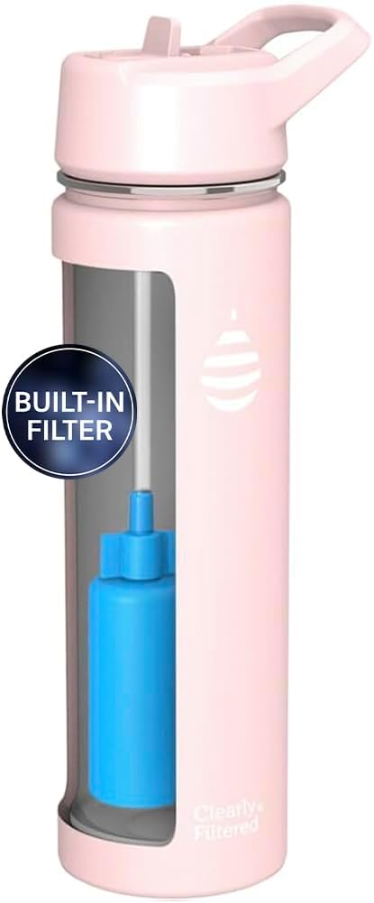 Clearly Filtered Water Bottle | Removes 200+ Contaminants, Double-Wall Insulated Stainless Steel, BPA/BPS Free, Phthalate Free, Filters Flouride Lead Chlorine (20oz, Blush)