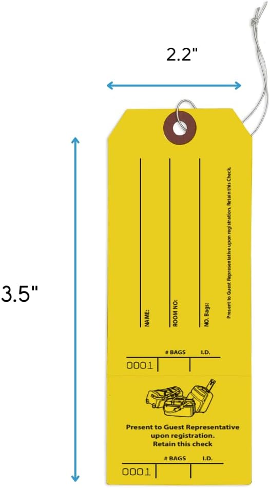 Front Desk Supply Hotel Luggage Claim Tags with Numbered Stickers & Tear-Off Claim Ticket – High-Visibility Baggage Management Tags for Hotels, Group Travel, Valet & Guest Storage – 1,000 Pack