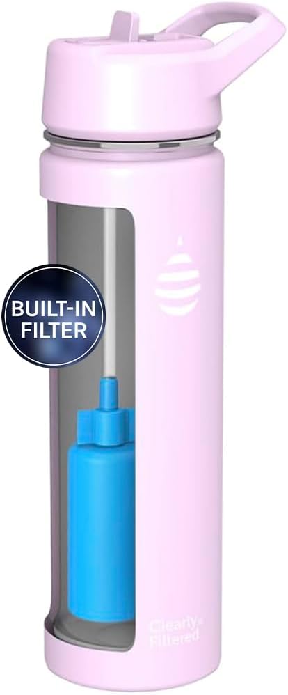 Clearly Filtered Water Bottle | Removes 200+ Contaminants, Double-Wall Insulated Stainless Steel, BPA/BPS Free, Phthalate Free, Filters Flouride Lead Chlorine (20oz, Lilac)