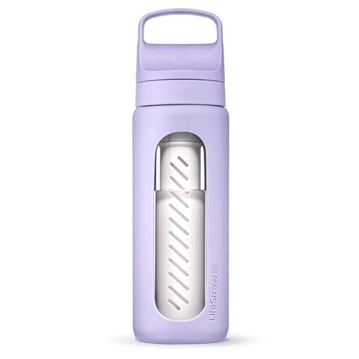 LifeStraw Go — Glass Water Filter Bottle Made from Hand-Blown Glass with Silicone Sleeve for Hydration at Home or on-the-go, 20 oz, Provence Purple