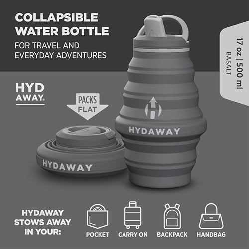 HYDAWAY Hydration Travel Pack - 17oz Collapsible Water Bottle with Flip-Top Lid and Protective Travel Case - BPA-Free, Leak-Resistant, and TSA-Friendly for Commuting, Hiking, and Traveling