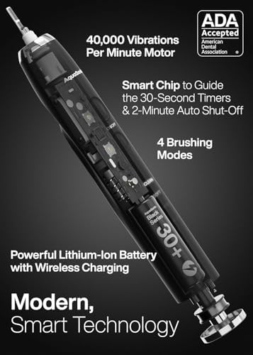 Aquasonic Black Series Ultra Whitening Toothbrush – ADA Accepted Electric Toothbrush- 8 Brush Heads & Travel Case – 40,000 VPM Electric Motor & Wireless Charging - 4 Modes w Smart Timer (Pack of 2)