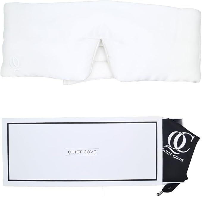 QUIET COVE Plush Luxury Silk Sleep Mask - Sleep Comfortably on Your Side - 22 Momme Mulberry Silk, Total Blackout, Luxe Cloud Filling Soothes Your Eyelids - Luxury Gift (Pearl White)