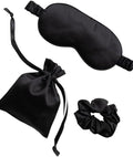 Zestt Organics Silk Sleep Mask Set, 100% Mulberry Silk Eye Mask for Women with Hair Scrunchie & Matching Carry Bag (Black)