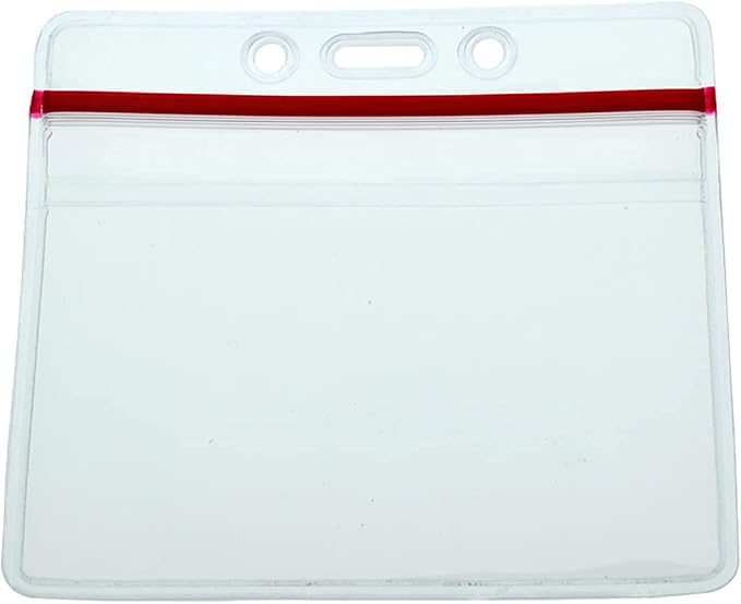 Bulk 100 Pack - Heavy Duty Badge Holder Horizontal with Resealable Zip Top - Clear Plastic Waterproof i’d Card Protector - Top Load Pouch w/Lock Zipper Closure for Office & Nurses by Specialist ID