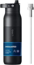 LARQ Swig Top — Insulated Stainless Steel Water Bottle with Straw, Detachable Silicone Handle, Vacuum 24h Cold, BPA-Free Metal Bottle for Gym, Travel, Office, Wide Mouth for Ice — 34 oz, O. Black
