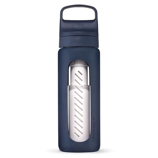 LifeStraw Go — Glass Water Filter Bottle Made from Hand-Blown Glass with Silicone Sleeve for Hydration at Home or on-the-go, 20 oz, Aegean Sea