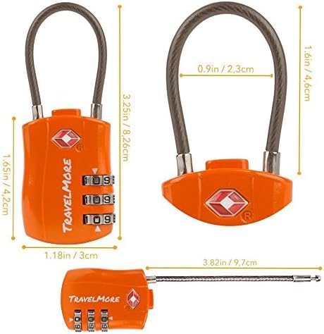 TravelMore 10 Pack TSA Approved Travel Combination Cable Luggage Locks for Suitcases - Orange