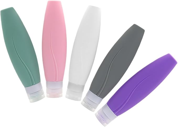 Vaguelly 5pcs 150ml Leakproof Silicone Travel Bottles Set for Toiletries, Refillable Squeeze Containers for Shampoo, Conditioner, Lotion, Portable Liquid Medicine Travel Random Color
