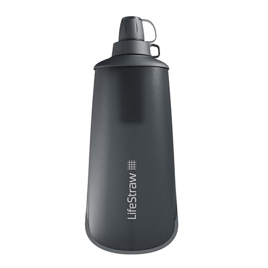 LifeStraw Peak Series — Collapsible Squeeze Bottle Water Filter System BPA Free - 650 ml for Trail Running, Camping, Hiking, Travel, Cycling, and Fishing; Dark Mountain Gray