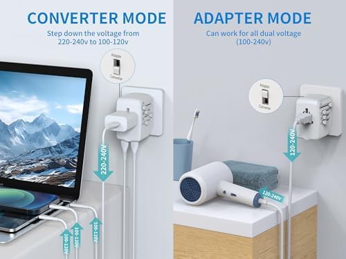 International Travel Adapter Voltage Converter Combo for 100V-240V with 2 USB Ports, USA to UK Europe Australia 200+