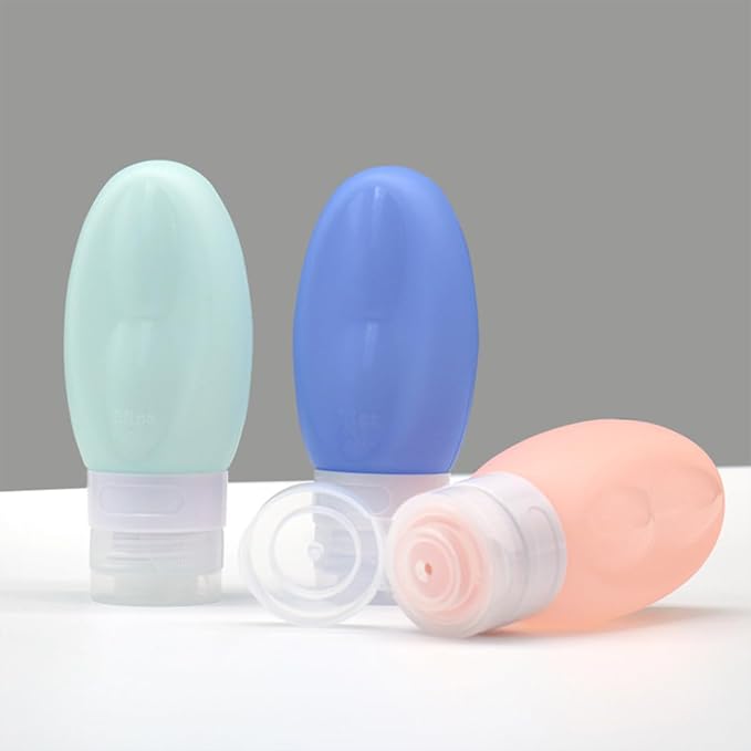 4pcs Silicone Travel Bottles Set 90ml Leakproof Reusable Toiletries Containers for Shampoo Lotion with Flip Cap for Travel Bathroom Toiletry Storage