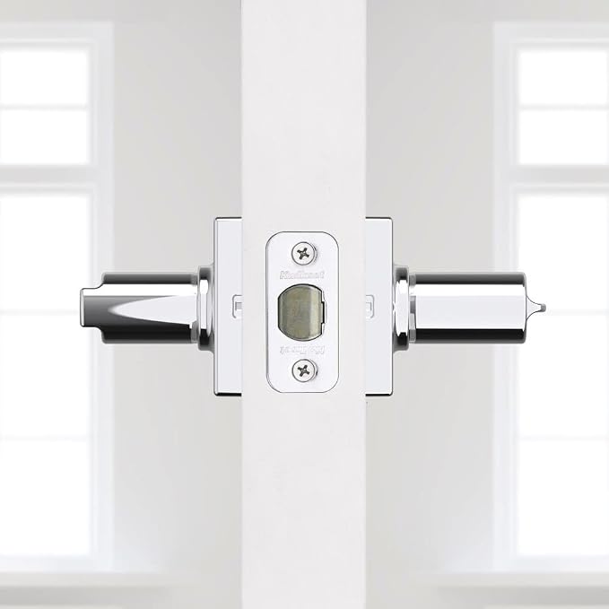 Kwikset Casey Interior Privacy Door Handle with Lock, Door Lever for Bathroom and Bedroom, Polished Chrome Reversible Keyless Turn Lock (Pack of 2)