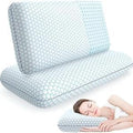 CushyOasis Memory Foam Pillows for Side, Set of 2, Back and Stomach Sleepers, Bed Pillow with Breathable Mesh and Washable Cover, Bed Pillow for Sleeping (Blue, Queen Size)