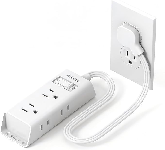 Addtam Flat Plug Power Strip with 6 Outlet Extender, 1 FT Extension Cord Flat Wall Plug with Multiple Outlets, No Surge Protector for Cruise Ship, Travel, Dorm, Home Office, Cruise Essentials, White