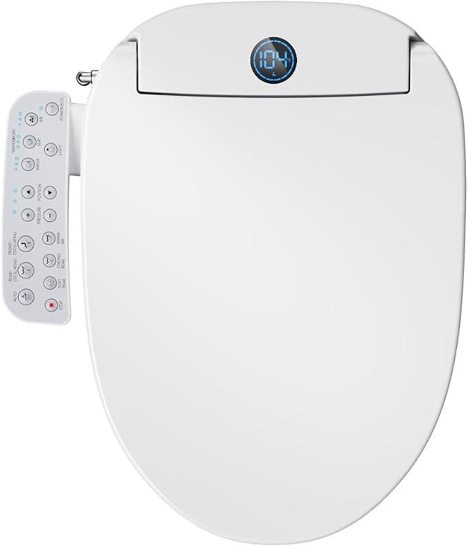 GAICOM Electric Bidet Toilet Seat, Heated Toilet Seat with Instant Warm Water, Warm Air Dryer, Side Panel Control, Self Cleaning Nozzle, Night Light, Soft Close Lid, Elongated White