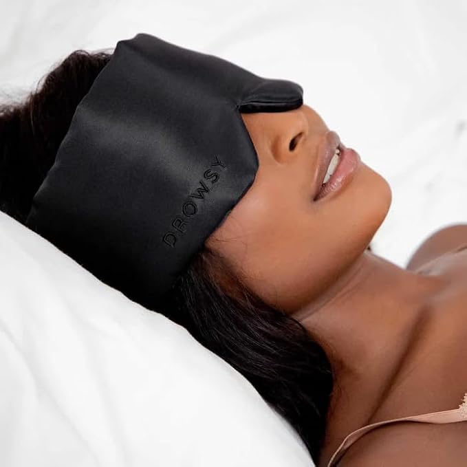 DROWSY Silk Sleep Mask Set - Face-Hugging, Padded Silk Cocoon for Luxury Sleep in Total Darkness - Eye Masks for Sleeping & Travel, 100% Pure Mulberry Silk, Adjustable - Black Jade (Set of 2)