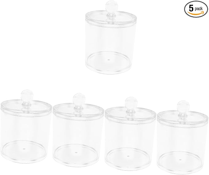 Unomor 5pcs Cotton Swab Holders Round Container Lid for Organized Storage of Cotton Pads and Swabs Lightweight Bathroom Organizer for Makeup Remover and Sundries