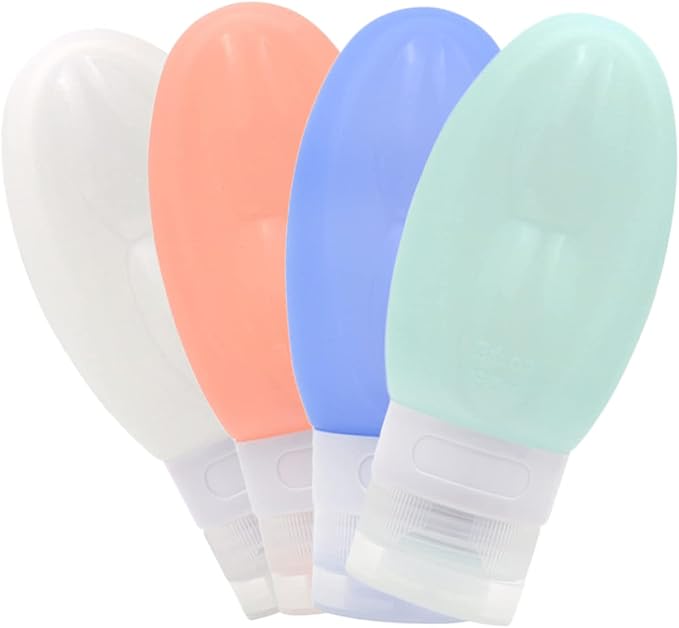 DOITOOL 2sets Portable Travel Bottles Set Silicone Shampoo Containers Mini Travel Size Toiletry Bottles Leakproof Refillable Detachable Cap 4pcs*2