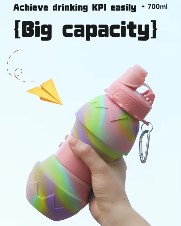 Collapsible Silicone Water Bottle || 600 ML Folding Water Bottle With Straw And Hook || Portable Water Bottle For Hiking, Camping, Sports, Road Trips, Outdoor (Pack Of 1) (Eggshell Shape)