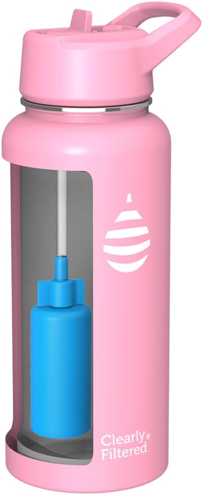 Clearly Filtered Water Bottle | Removes 220+ Contaminants, Double-Wall Insulated Stainless Steel, BPA/BPS Free, Phthalate Free, Filters Flouride Lead Chlorine (32oz, Bubble Gum)